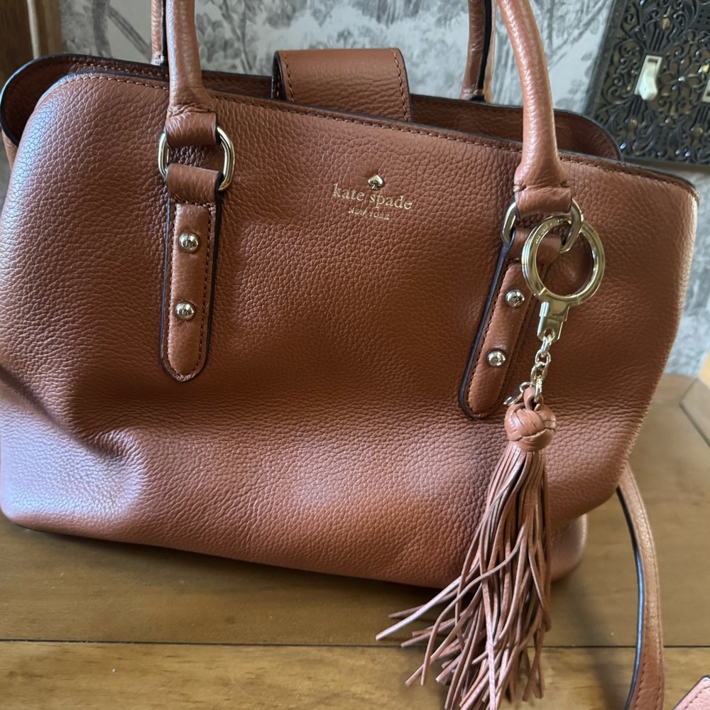 Kate Spade Tan Leather Satchel with Tassel